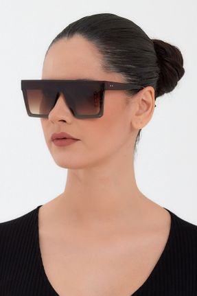 عینک آفتابی قهوه ای زنانه 50 UV400 استخوان مات هندسی کد 386431639