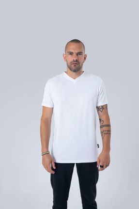 تی شرت سفید مردانه مودال یقه هفت کد 384882003