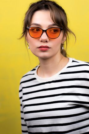 عینک آفتابی نارنجی زنانه 53 UV400 استخوان مات هندسی کد 335681378