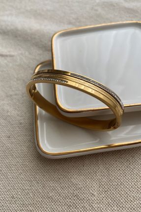 دستبند استیل طلائی زنانه فولاد ( استیل ) کد 385362393