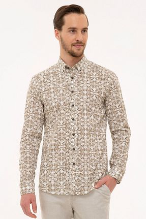 پیراهن قهوه ای مردانه اسلیم فیت Pierre Cardin - کد 40953294