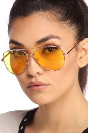 عینک آفتابی زرد زنانه 49 UV400 فلزی مات قطره ای کد 42504049