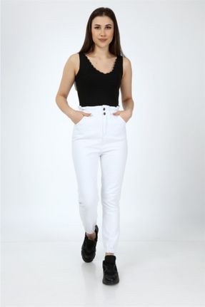 شلوار جین سفید زنانه فاق بلند کد 78967680