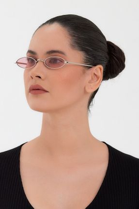 عینک آفتابی صورتی زنانه 50 UV400 فلزی مات مستطیل کد 387303462