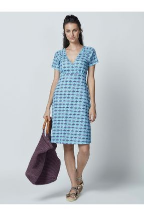 لباس آبی زنانه بافت آستین-کوتاه کد 40942996