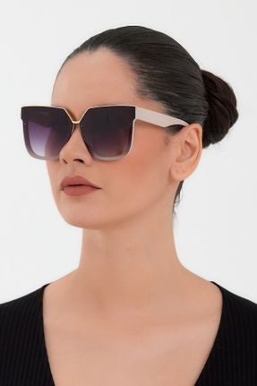 عینک آفتابی طوسی زنانه 50 UV400 استخوان مات هندسی کد 387100862