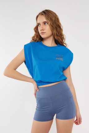 تی شرت آبی زنانه Fitted یقه گرد تکی جوان کد 303965936