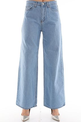 شلوار جین آبی زنانه پاچه گشاد فاق بلند اورسایز بلند کد 401939266
