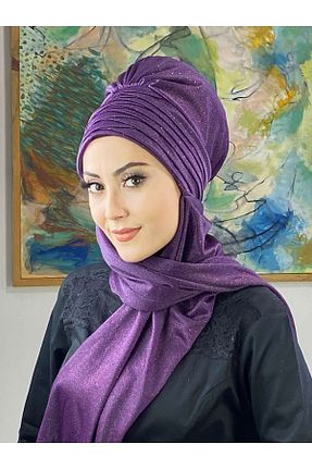 روسری بنفش شیفون BUTİKAMBAR - کد 398354778