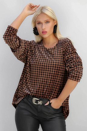 بلوز قهوه ای زنانه Kazayağı Luisido - کد 406808204