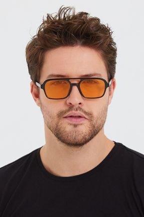 عینک آفتابی نارنجی زنانه 50 UV400 استخوان مات هندسی کد 409540727