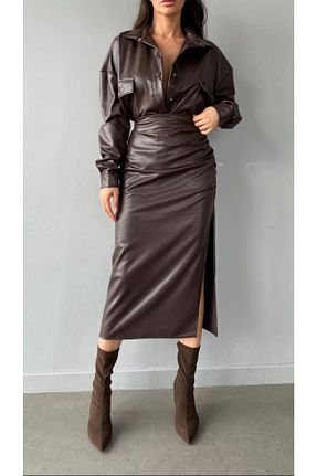دامن سرمه ای زنانه چرم مصنوعی mymodel - کد 409872015