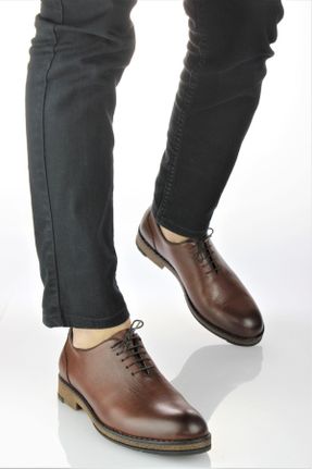 کفش کلاسیک قهوه ای مردانه چرم طبیعی پاشنه ساده کد 409974072