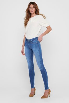 شلوار جین آبی زنانه پاچه تنگ فاق بلند پنبه (نخی) کد 410231333