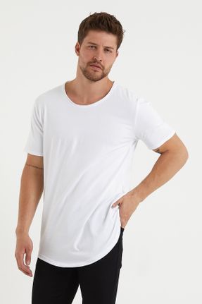 تی شرت سفید مردانه پنبه - پلی استر - الاستن ریلکس کد 411424379