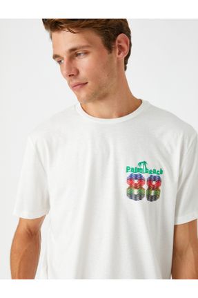 تی شرت نباتی مردانه رگولار یقه گرد تکی کد 411089544