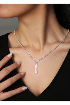 گردنبند جواهر زنانه روکش نقره کد 411413854