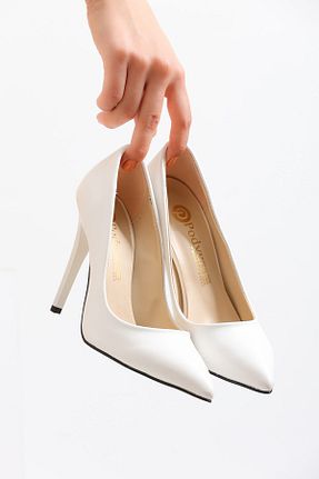 کفش پاشنه بلند کلاسیک سفید زنانه پارچه NAVİSHOES - کد 411529810