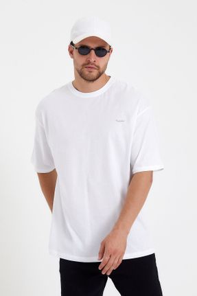 تی شرت سفید مردانه اورسایز یقه گرد جوان کد 414544756