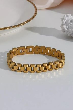 دستبند استیل طلائی زنانه استیل ضد زنگ کد 418539886