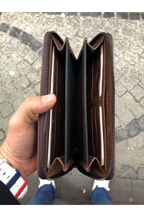 کیف پورتفوی و کلاچ قهوه ای زنانه چرم خالص Karalı Deri - کد 78838803