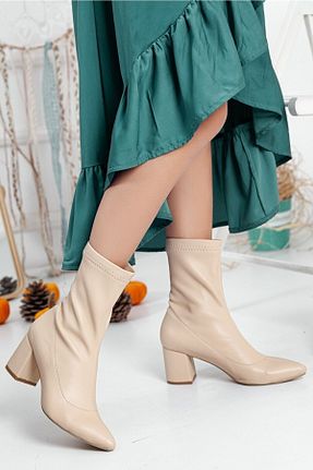 بوت / نیم بوت بژ زنانه چرم مصنوعی SOFT FASHION - کد 413482042
