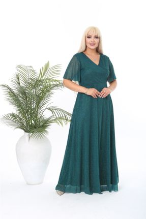 لباس مجلسی سایز بزرگ سبز زنانه رگولار آستین کوتاه کد 415267922