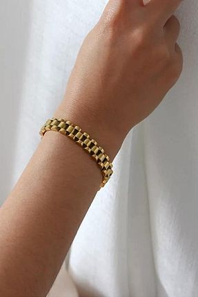 دستبند استیل (فولاد) طلائی زنانه استیل ضد زنگ UBUH SHOP - کد 418539886