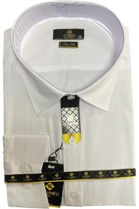 پیراهن سفید مردانه پارچه ای سایز بزرگ یقه پیراهنی کد 412357304
