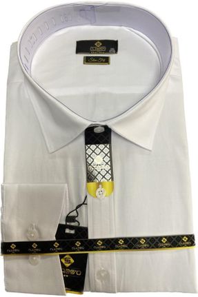 پیراهن سفید مردانه پارچه ای سایز بزرگ یقه پیراهنی کد 412357304