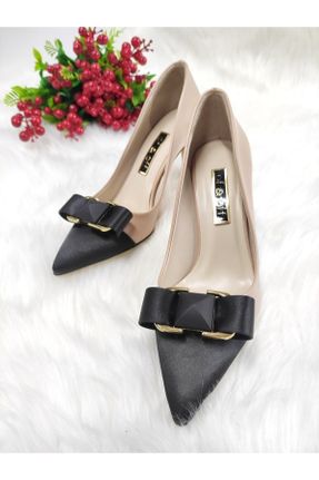 کفش پاشنه بلند کلاسیک بژ زنانه ساتن پاشنه نازک پاشنه متوسط ( 5 - 9 cm ) کد 412108460