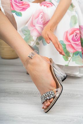 کفش پاشنه بلند کلاسیک طلائی زنانه چرم مصنوعی BAKGİY - کد 414048384