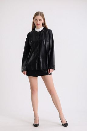 پالتو پشمی مشکی زنانه رگولار Leather Club - کد 431945952