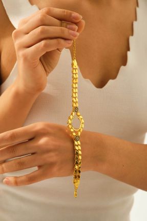 دستبند استیل طلائی زنانه روکش طلا کد 442686994