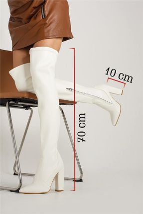 چکمه سفید زنانه چرم مصنوعی پاشنه متوسط ( 5 - 9 cm ) پاشنه ضخیم کد 375087996