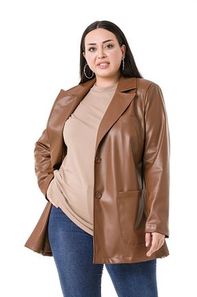 کت سایز بزرگ قهوه ای زنانه پلی استر DISENTIS MODEST - کد 444076203