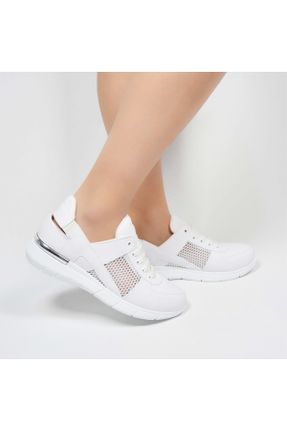 کفش اسنیکر سفید زنانه بند دار چرم مصنوعی کد 159149954