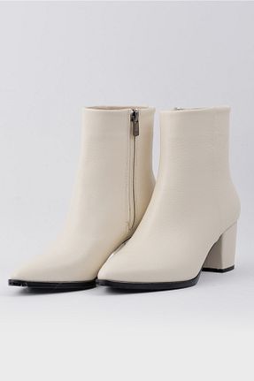 بوت / نیم بوت بژ زنانه چرم خالص TUNAELLİ - کد 444699092