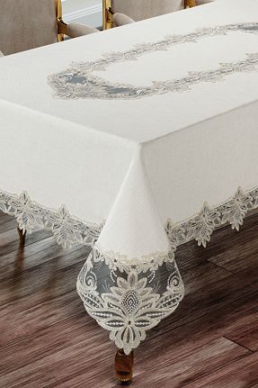 رومیزی بژ کتان scarlet home collection - کد 334450067