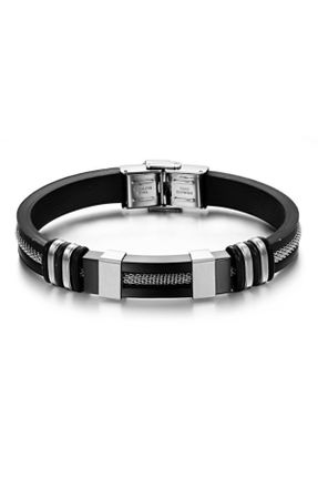 دستبند استیل مشکی مردانه فولاد ( استیل ) کد 31109032