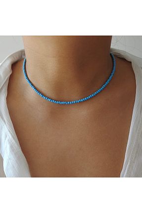 گردنبند جواهر آبی زنانه روکش نقره İPAR AKSESUAR - کد 447182025