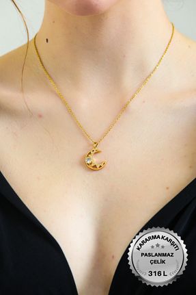 گردنبند استیل ( فولاد ) طلائی زنانه استیل ضد زنگ Evorya - کد 447303909