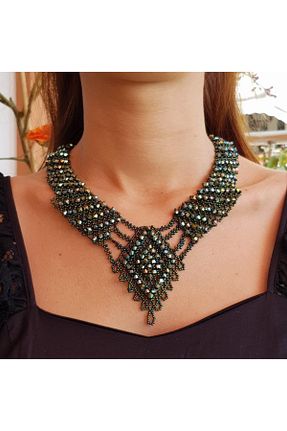 گردنبند جواهر سبز زنانه منجق Handmade By HLY - کد 94478430