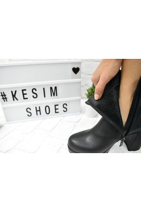 بوت / نیم بوت مشکی زنانه چرم خالص Kesim Shoes - کد 449593669