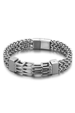 دستبند استیل (فولاد) سفید مردانه استیل (فولاد) Chavin - کد 449888295