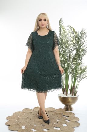 لباس مجلسی سایز بزرگ سبز زنانه رگولار آستین کوتاه کد 450391524