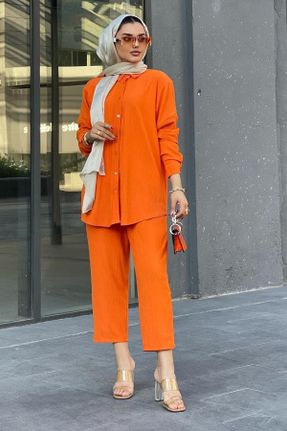 ست نارنجی زنانه رگولار بافتنی پنبه (نخی) فاق بلند کد 450019431