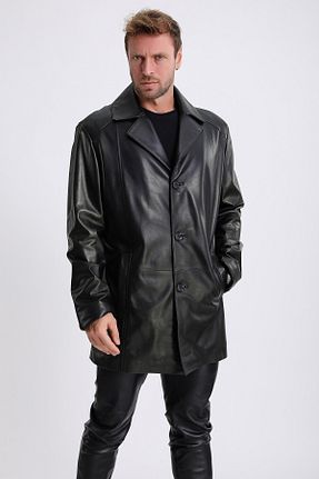پالتو پشمی مشکی مردانه رگولار Leather Club - کد 451580798