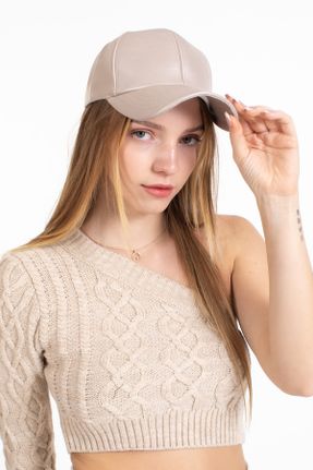 کلاه بژ زنانه چرم مصنوعی کد 450875545