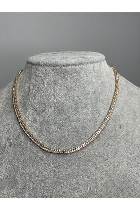 گردنبند استیل ( فولاد ) طلائی زنانه سنک زیرکون barnepsteel - کد 451170463